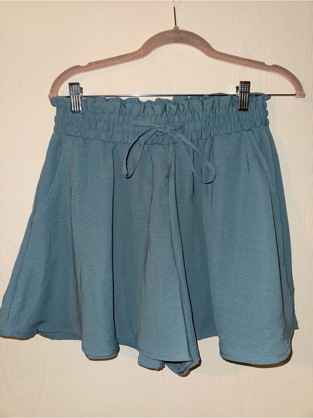 Paper Bag High-Waisted Drawstring Pocket Casual Linen-Feel Wide Leg Shorts